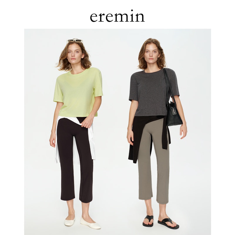 Eremin Lin Moqing/Loose Fit Short T-Shirt/Comfortable Versatile Slimming Solid Color Round Neck Short Sleeve T-Shirt Eremin Lin Moqing/Loose Fit Short T-Shirt/Comfortable Versatile Slimming Solid Color Round Neck Short Sleeve T-Shirt