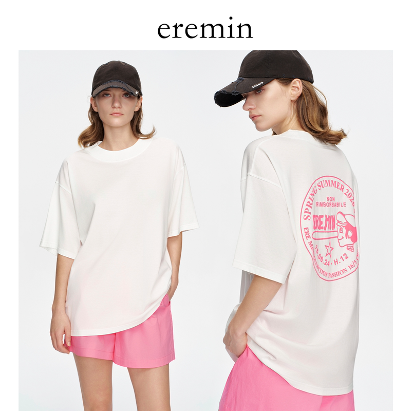 Eremin Lin Moqing/Seal White T-Shirt/Cotton Back Print Vintage Everyday Versatile Round Neck Loose Short Sleeve T-Shirt Eremin Lin Moqing/Seal White T-Shirt/Cotton Back Print Vintage Everyday Versatile Round Neck Loose Short Sleeve T-Shirt