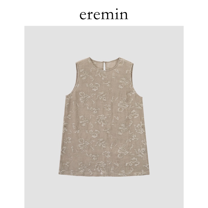 Eremin Lin Moqing/Jacquard Vest/Full Linen New Chinese Style Three-Dimensional Embroidery Lightweight Round Neck Sleeveless Vest