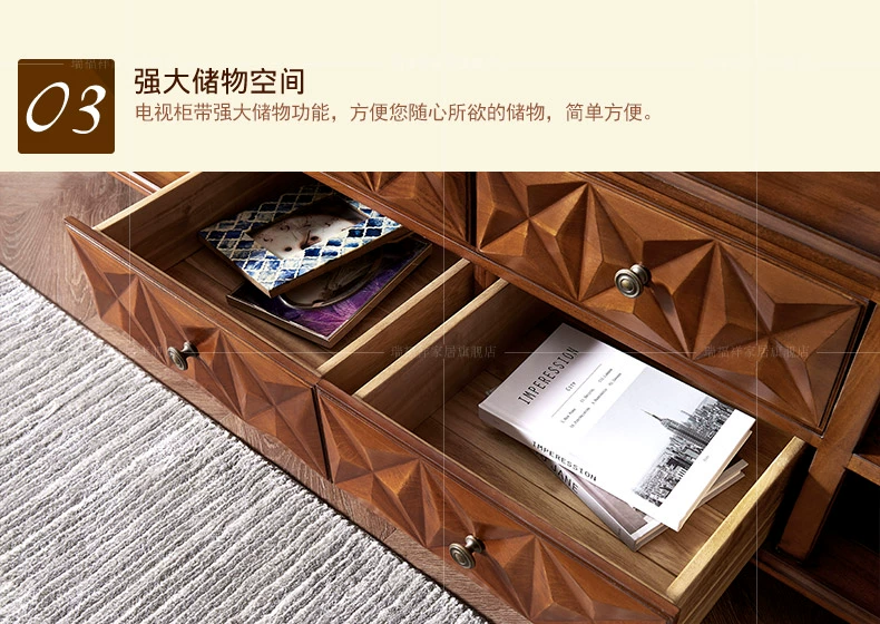 Nội thất Ruifuxiang Kiểu Mỹ Tủ TV bằng gỗ rắn đa chức năng Phòng khách kiểu châu Âu Lưu trữ TV Tủ trên sàn * - Buồng
