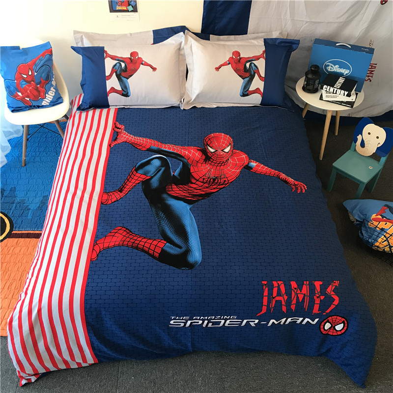 Trẻ em quilt cover đơn giản giường cotton bốn mảnh phim hoạt hình anime Superman cotton boy ba mảnh bộ đồ giường