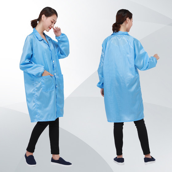 Electrostatic clothing long work clothes with hood dust-free coat electronics factory blue and white dust-proof clothing men and women food factory protection