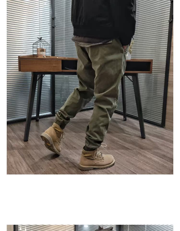 Stone House Solid Color Patch Patch Khâu Quần dụng cụ mới Bunching Street Men Quần cổ - Quần Harem quần lửng nam