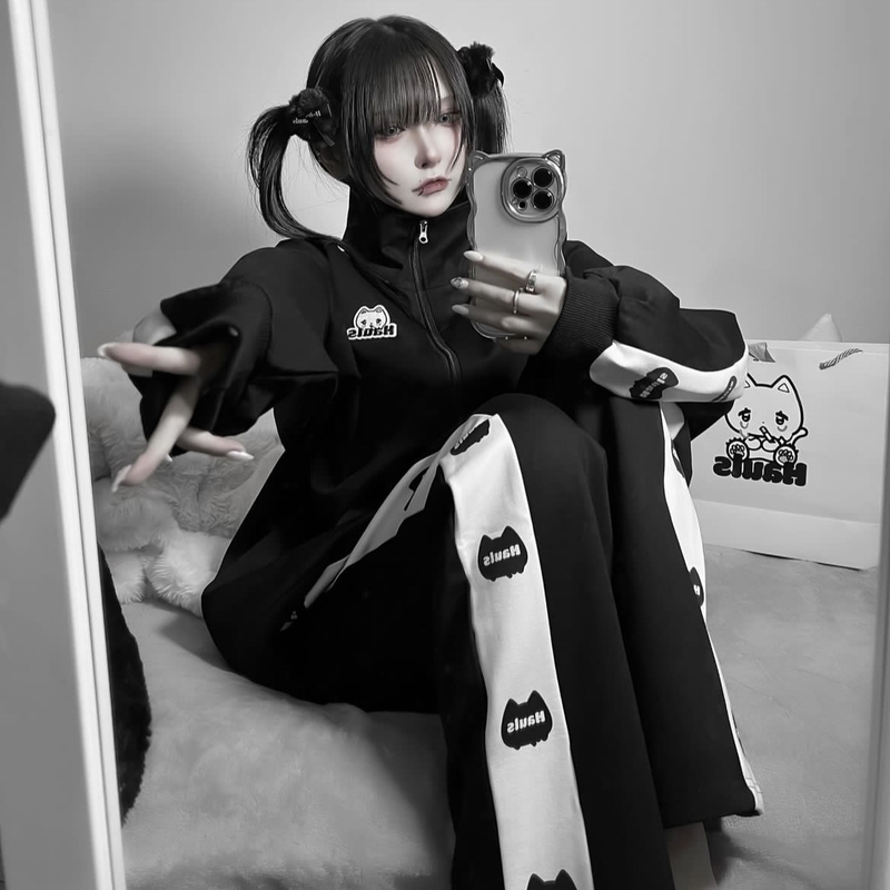 Japanese Brand Harajuku Popular Style Hauls Black and White Blue Pink Casual Sportswear Long Pants Outerwear Set Unisex