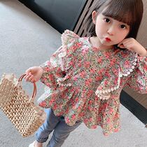 Female baby spring shirt 2021 new childrens clothing shirt flower doll shirt princess style Foreign style girl coat