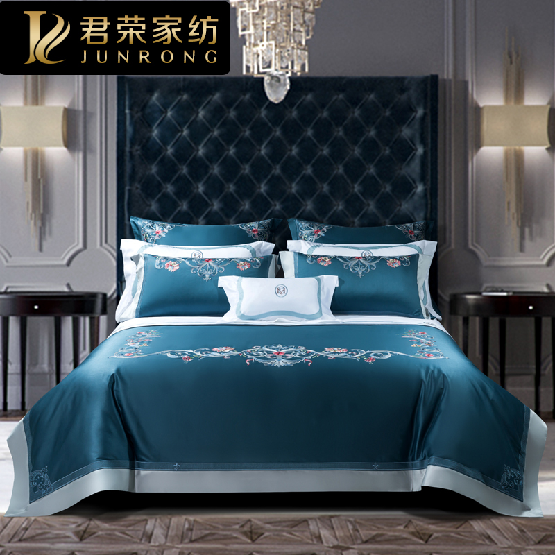 High - end new Chinese cotton bedding four pieces of 140 simple luxury Chinese style embroidery beds are set