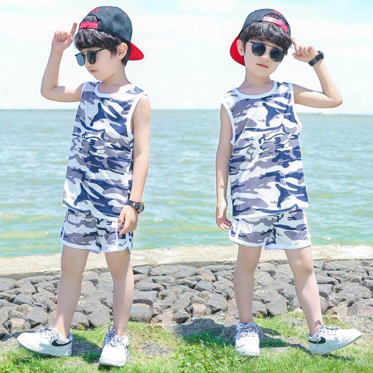 Boys sleeveless suit summer ice silk vest outer wear quick-drying mesh ultra-thin camouflage suit for children and children
