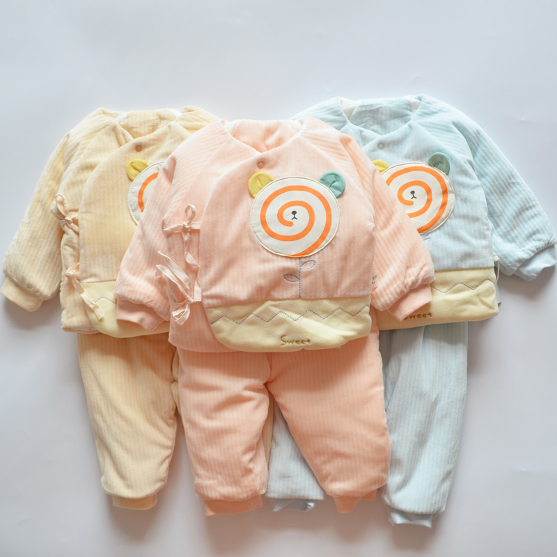 2 Pieces Kit Newborn Pure Cotton Bunk Cotton Suit Beginner Baby Long Sleeve Monk Overalls Pants Home Underwear Autumn winter