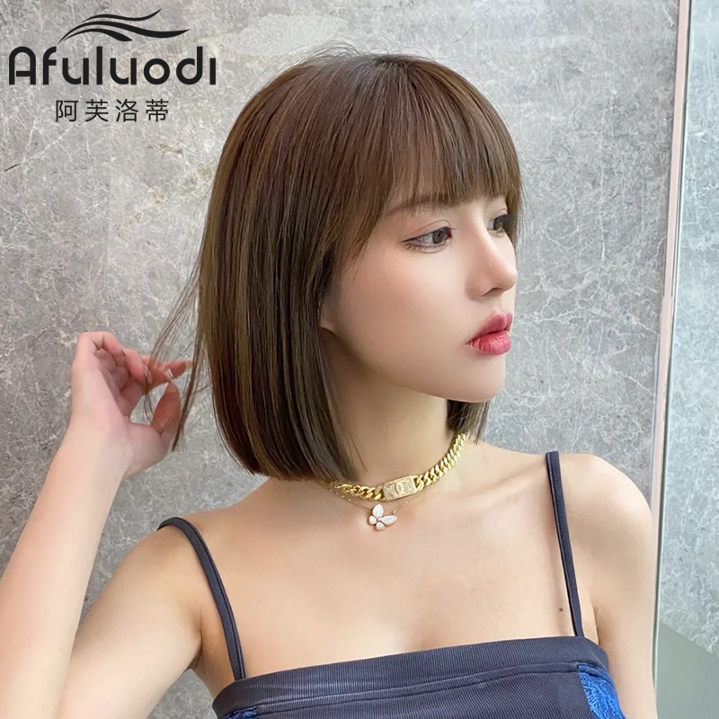 Wig for Women, Short Bob Hair, Real Hair, Medium-Length Collarbone Hair, Full Real Human Hair, Straight Cut with Bangs, Full Head Wig Wig for Women, Short Bob Hair, Real Hair, Medium-Length Collarbone Hair, Full Real Human Hair, Straight Cut with Bangs, Full Head Wig