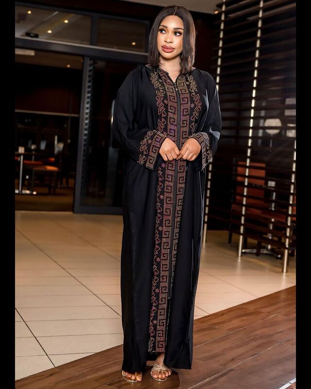 African Ethnic Style Dress Robe with Hood and Rhinestones on the Front and Back African Diamond Dress Women African Ethnic Style Dress Robe with Hood and Rhinestones on the Front and Back African Diamond Dress Women