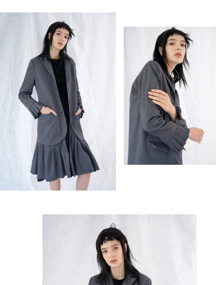 Bộ sưu tập 2018AW-1 áo giả hai mảnh phù hợp với áo hai dây màu đen và xám khâu nếp gấp tóc 12 ngày măng tô nữ