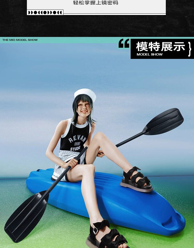 Сандалии mio米奥夏季纯色低跟厚底凉鞋复古丝绒蝴蝶结时尚休闲沙滩鞋女鞋