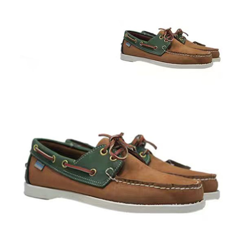 Boat Shoes Japanese Retro Sneakers Lace-Up Sailing Shoes Genuine Leather Breathable Loafers Unisex Driving Shoes