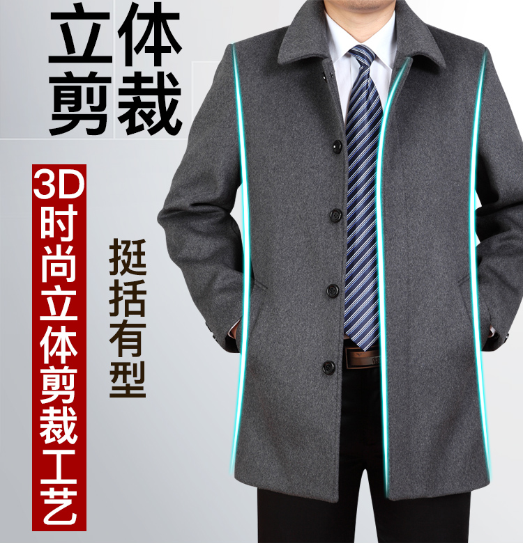 Mùa đông trung niên áo len nam phần dài cashmere áo khoác nam ông áo len cha áo gió áo khoác da nam