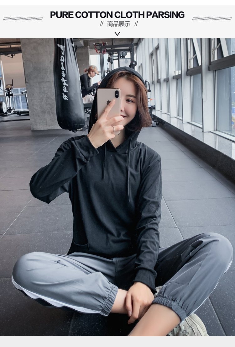 QTS phòng tập thể dục thể thao hàng đầu phụ nữ lỏng lẻo nhanh khô thể thao quần áo yoga dài tay quần áo thể dục chạy áo len trùm đầu - Thể thao lông cừu / jumper áo hoodie nữ form rộng dài