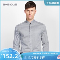 4-color Yuan this summer stand-up collar long-sleeved shirt Young men slim casual British cotton shirt