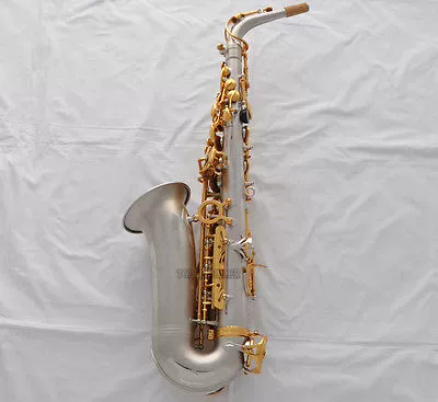 Đẹp saxophone satin niken Eb alto ống vàng chìa khóa cao F chuyên nghiệp chơi nhạc cụ saxophone / ống