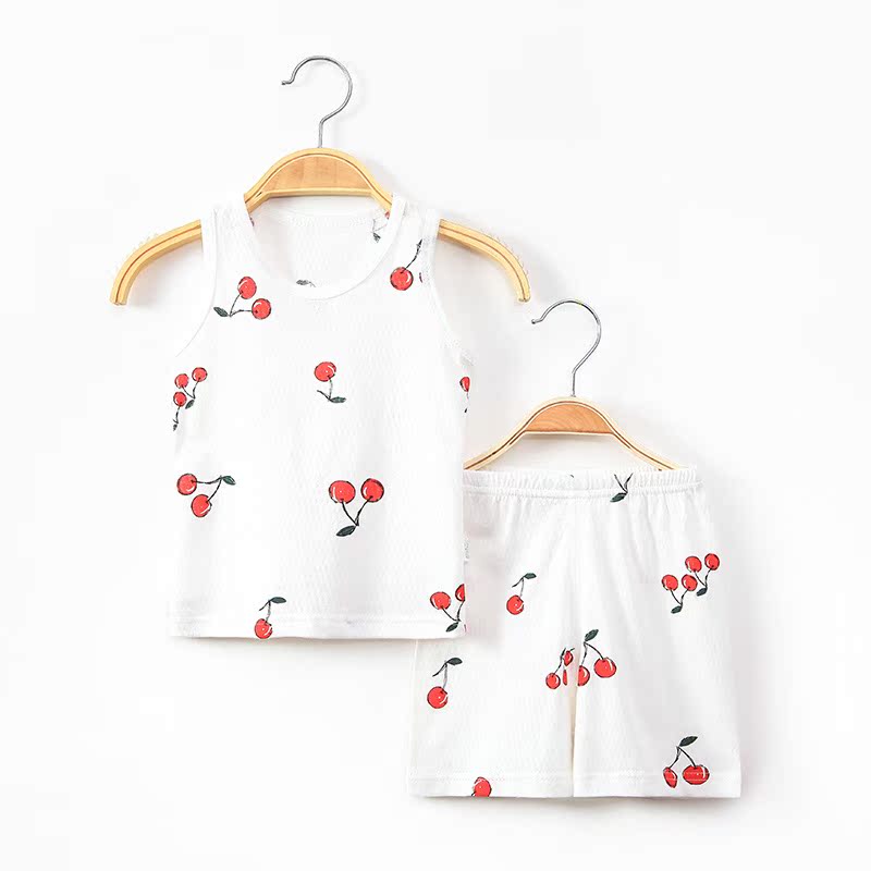 Bé vest bộ mùa hè mỏng bông quần áo cậu bé mùa hè mở bé gái sling pajama nhỏ vest.