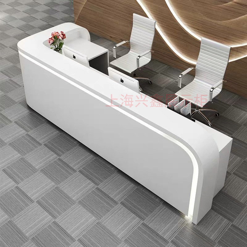 Beauty salon arc with lamp cashier silver counter Mehair shop Corner Front Desk Hotel Reception Desk Brief Modern Company Bar