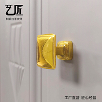 Brass new creative glass door square handmade pure copper mirror handle small handle cabinet drawer door golden handle