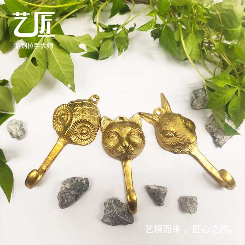 Brass Hook Handmade Cat Mitten Bunny Rabbit Style Creativity New Genguan Living-room Bedroom Wall Animal Head Trim