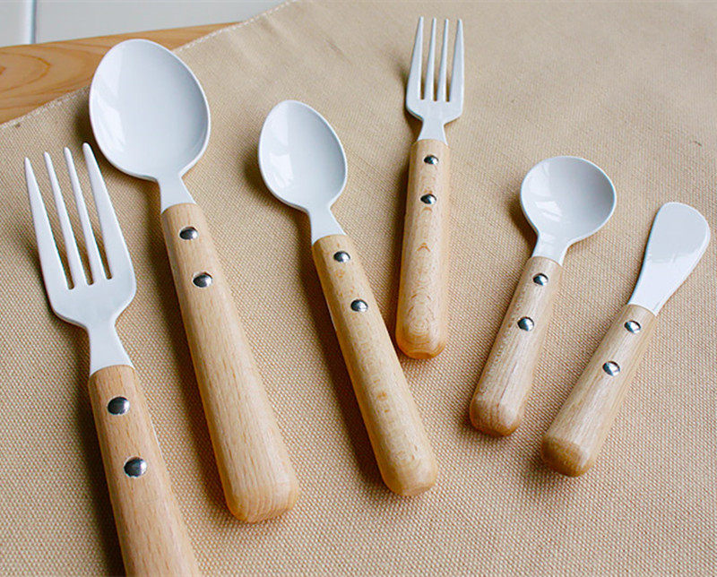 Japan's high-sang metal imported household wooden handle enamel enamel handle tableware dessert fork fork spoon cute and delicate
