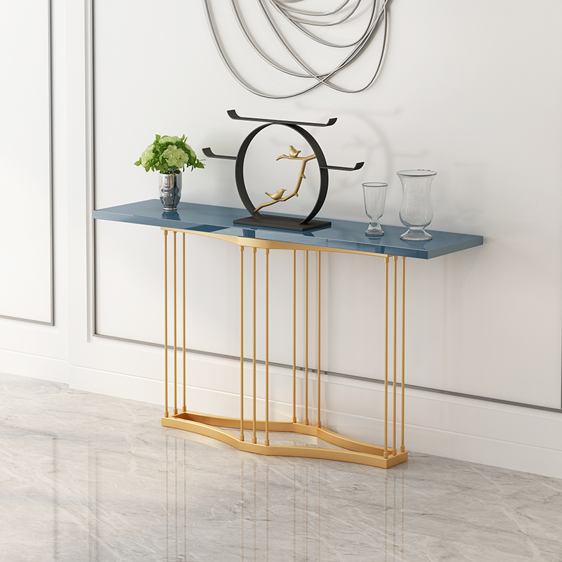 Light luxury simple Wrought iron entrance table Corridor solid wood wall side table Gold case incense table New Chinese style