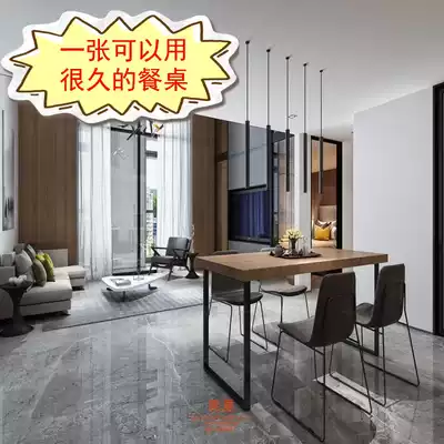 Nordic wrought iron dining table Solid wood table and chair combination Rectangular small apartment conference table creative simple workbench