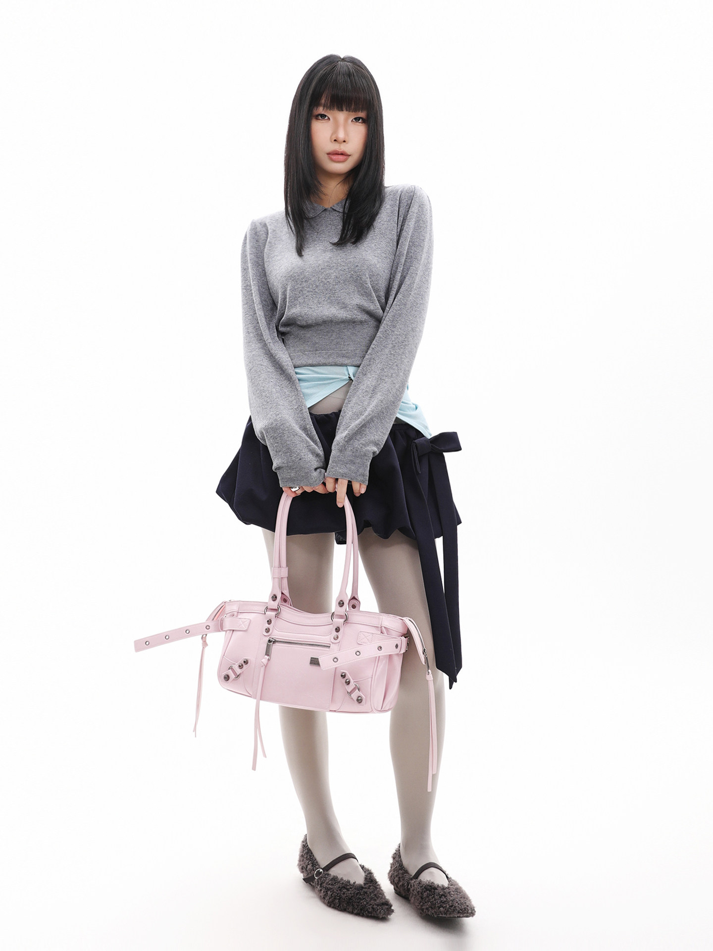 JANDRESS Pink Studded Biker Shoulder Bag