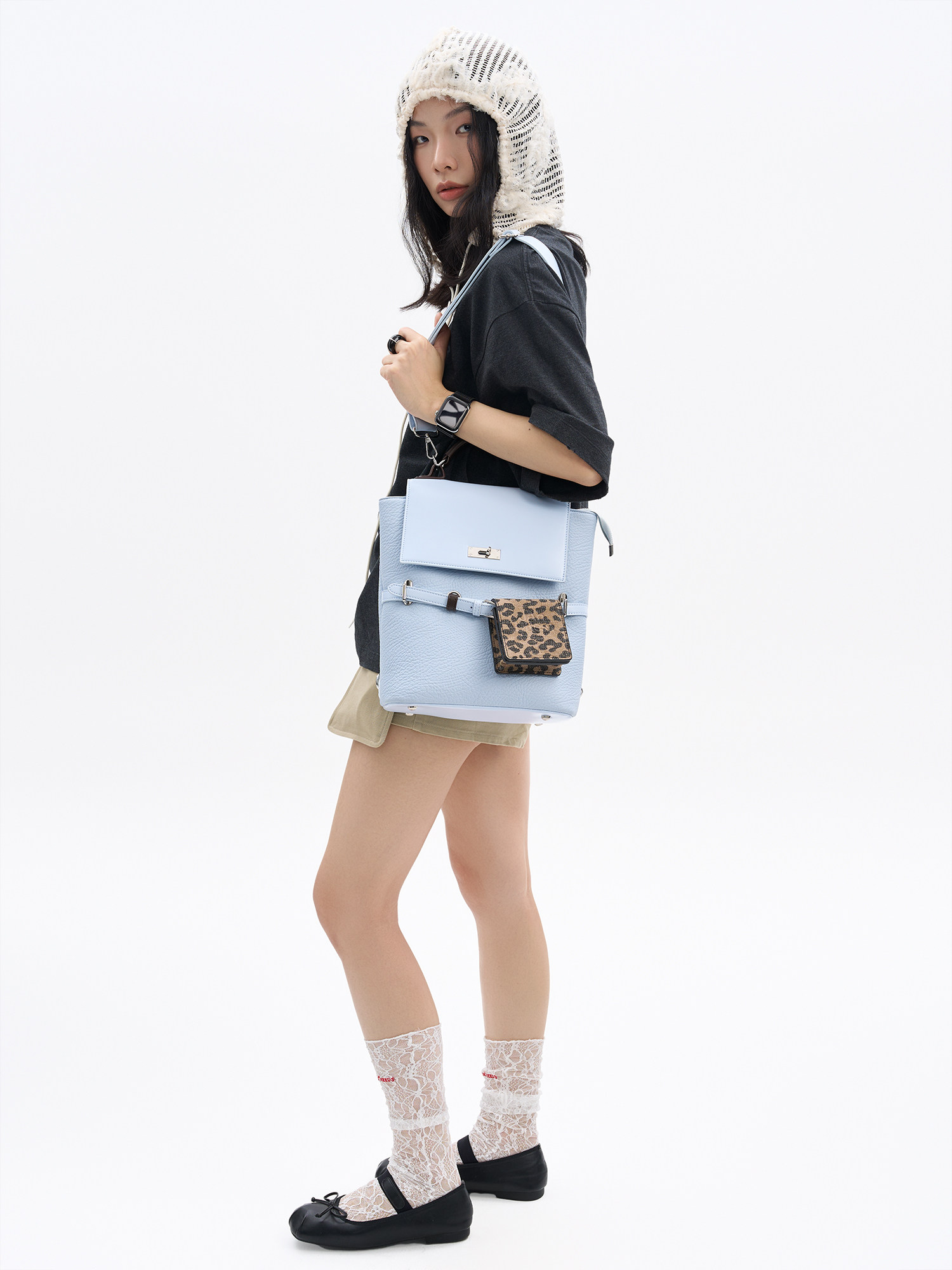 JANDRESS Faux Leather Color-Block Crossbody Backpack