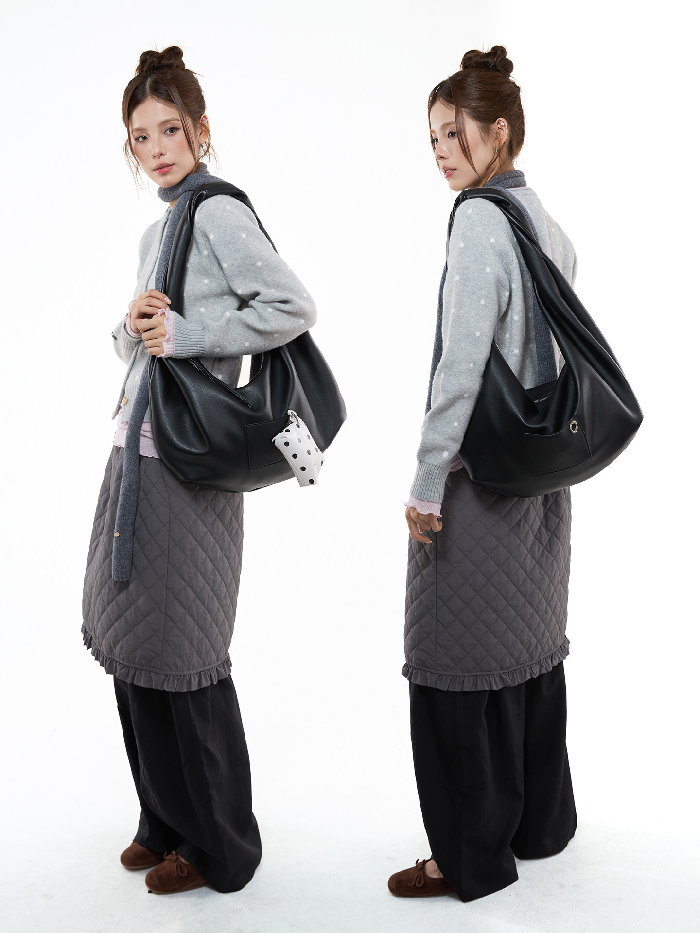 JANDRESS Black Faux Leather Zip-Top Underarm Bag