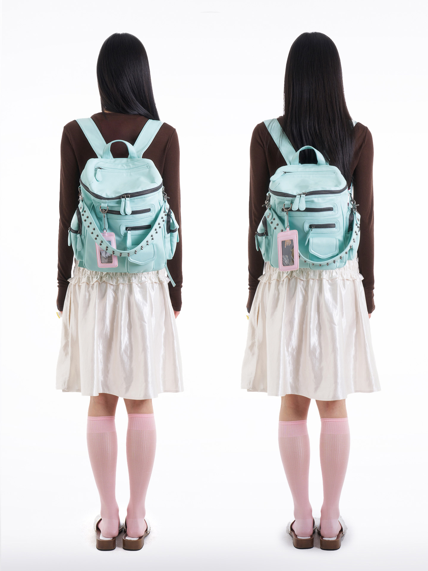 JANDRESS Mint Green Faux Leather Zip Backpack