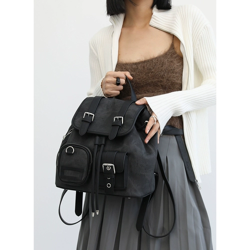 Простой/оригинальный универсальный карманный рюкзак большой вместительности в стиле пустыни Brown Diary с принтом тай-дай в черно-сером стиле.