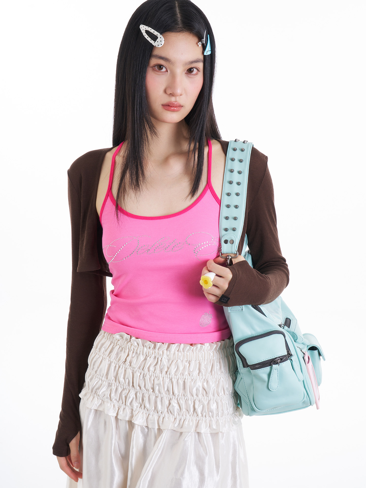 JANDRESS Mint Green Faux Leather Zip Backpack