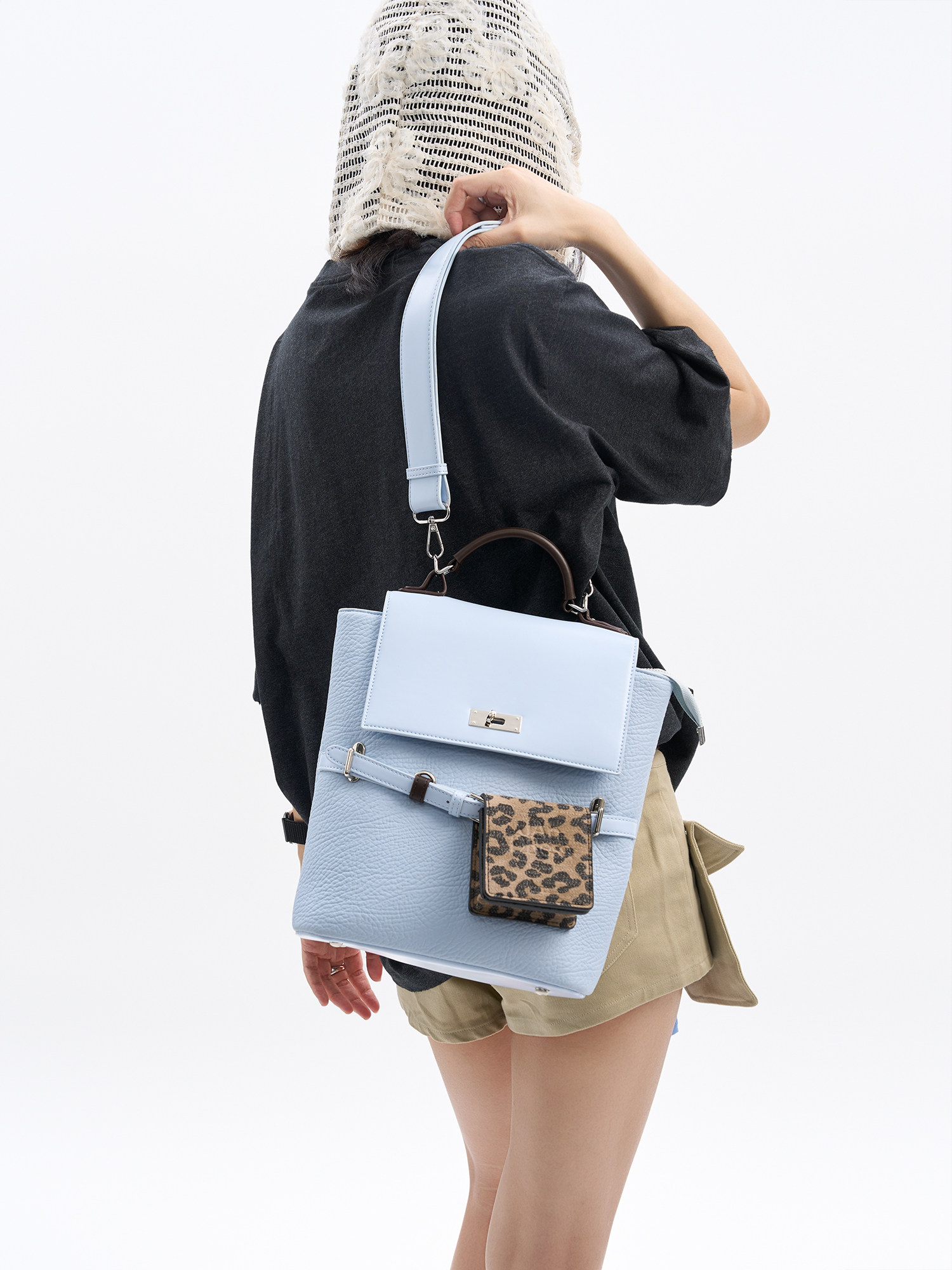 JANDRESS Faux Leather Color-Block Crossbody Backpack