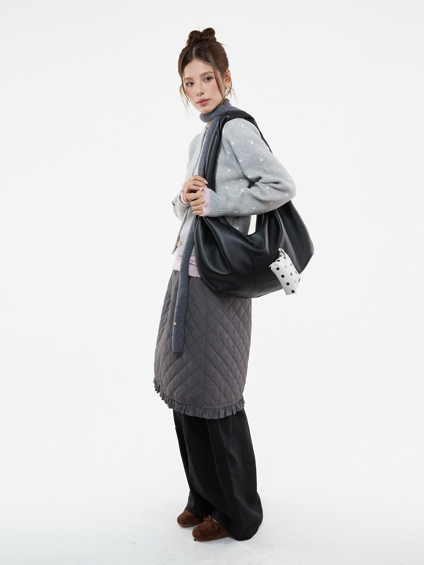 JANDRESS Black Faux Leather Zip-Top Underarm Bag