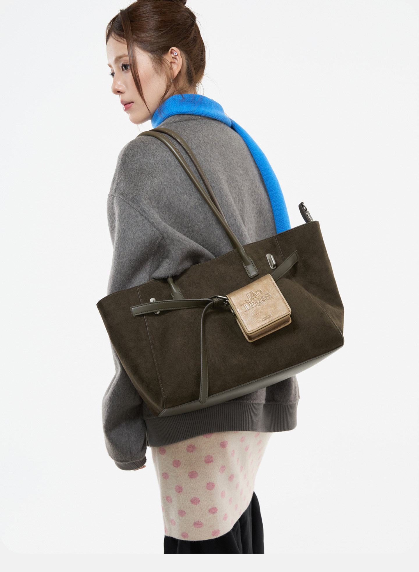 JANDRESS Cedar Green Suede Shoulder Tote Bag