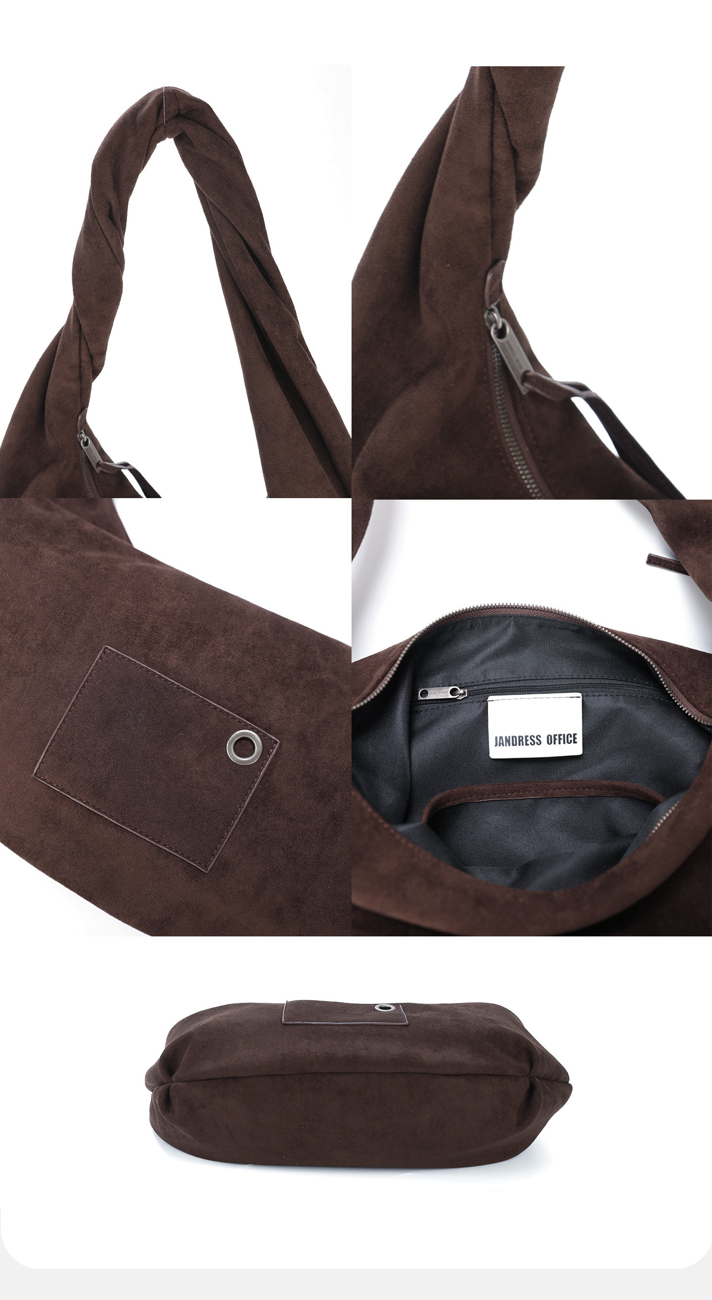 JANDRESS Suede Brown Twisted Pocket Underarm Bag