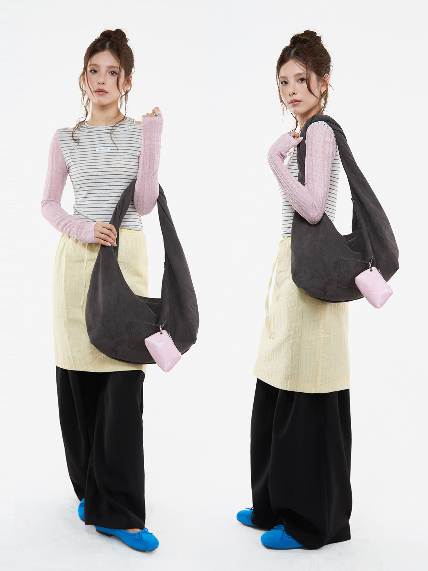 JANDRESS Blue-Grey Twist Pocket Underarm Bag