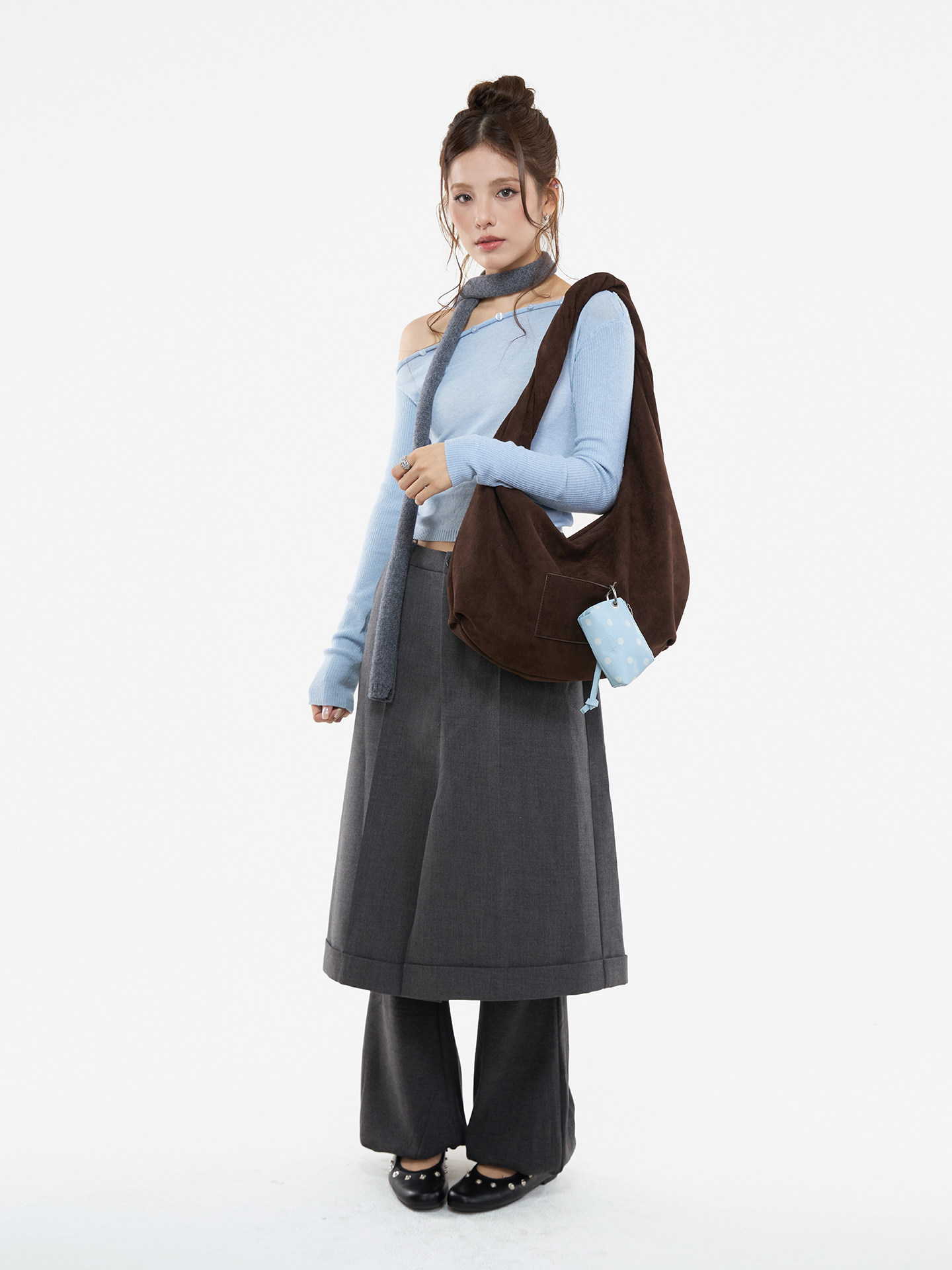 JANDRESS Suede Brown Twisted Pocket Underarm Bag
