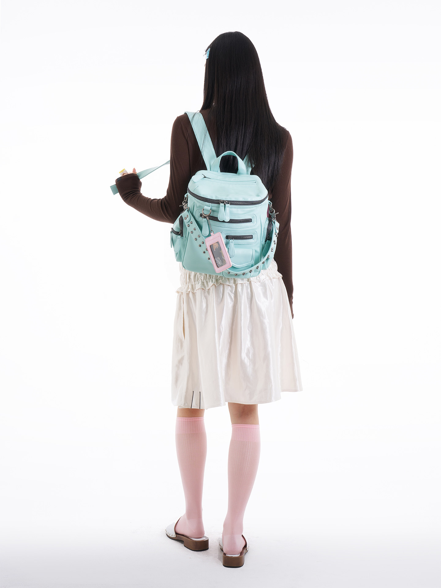 JANDRESS Mint Green Faux Leather Zip Backpack