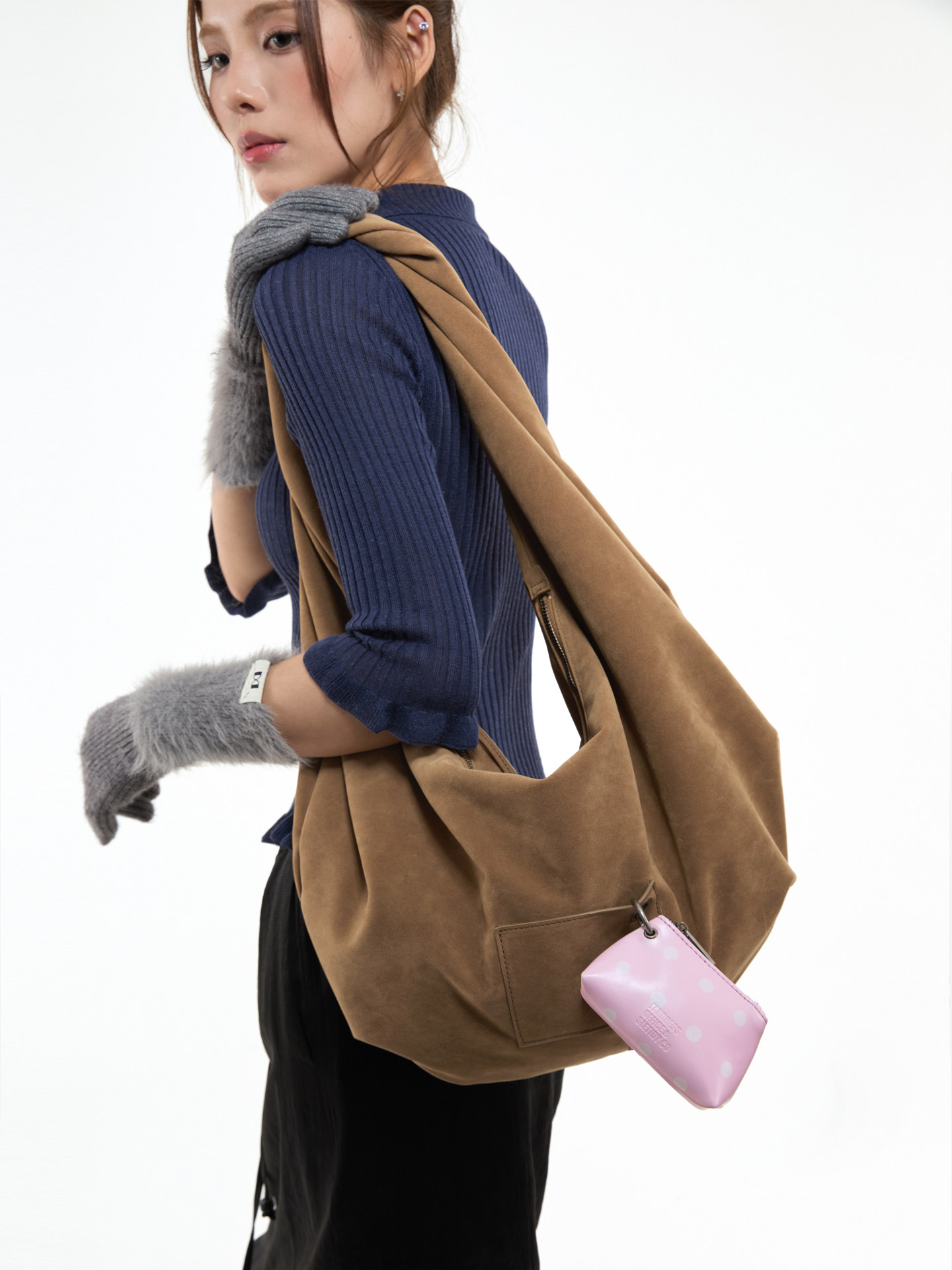 JANDRESS Khaki Faux Leather Zip-Top Underarm Bag