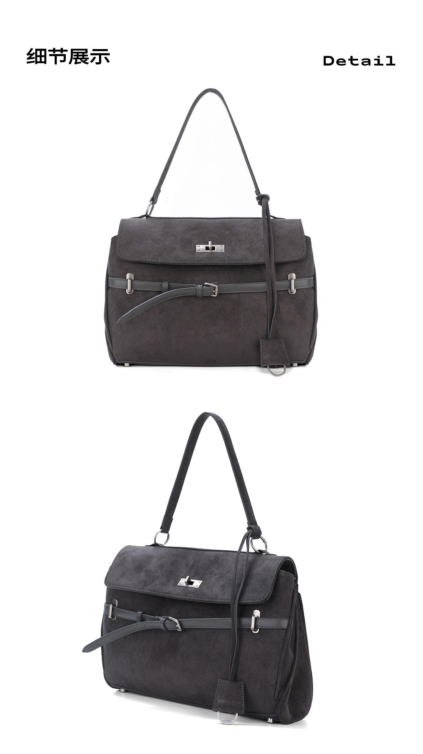 JANDRESS Blue-Grey Suede Clasp Backpack
