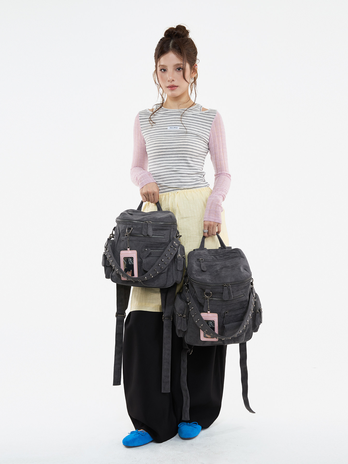 JANDRESS Blue-Grey Studded Multi-Pocket Backpack
