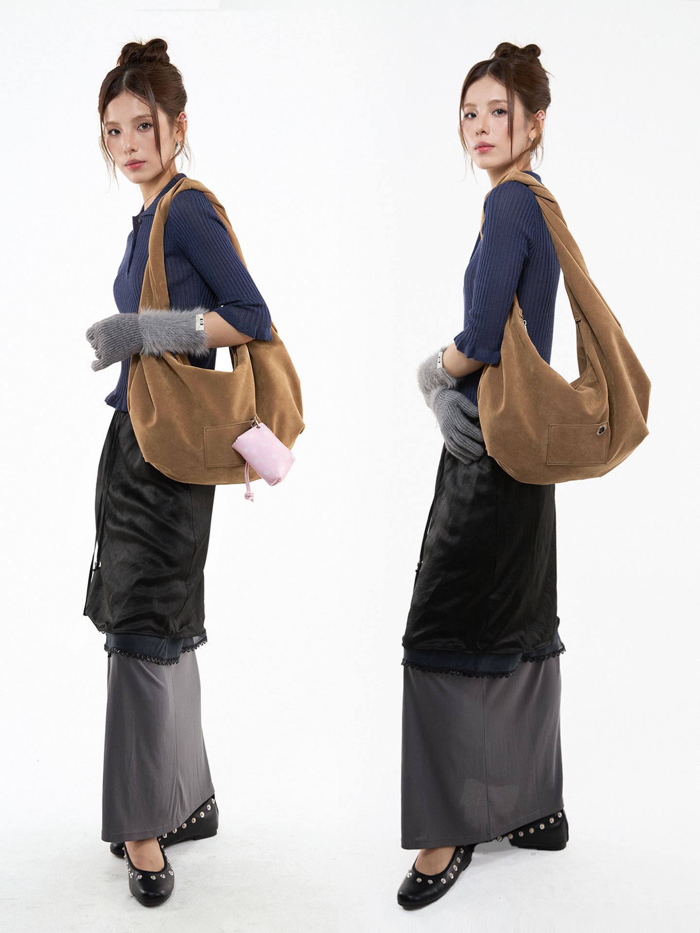JANDRESS Khaki Faux Leather Zip-Top Underarm Bag