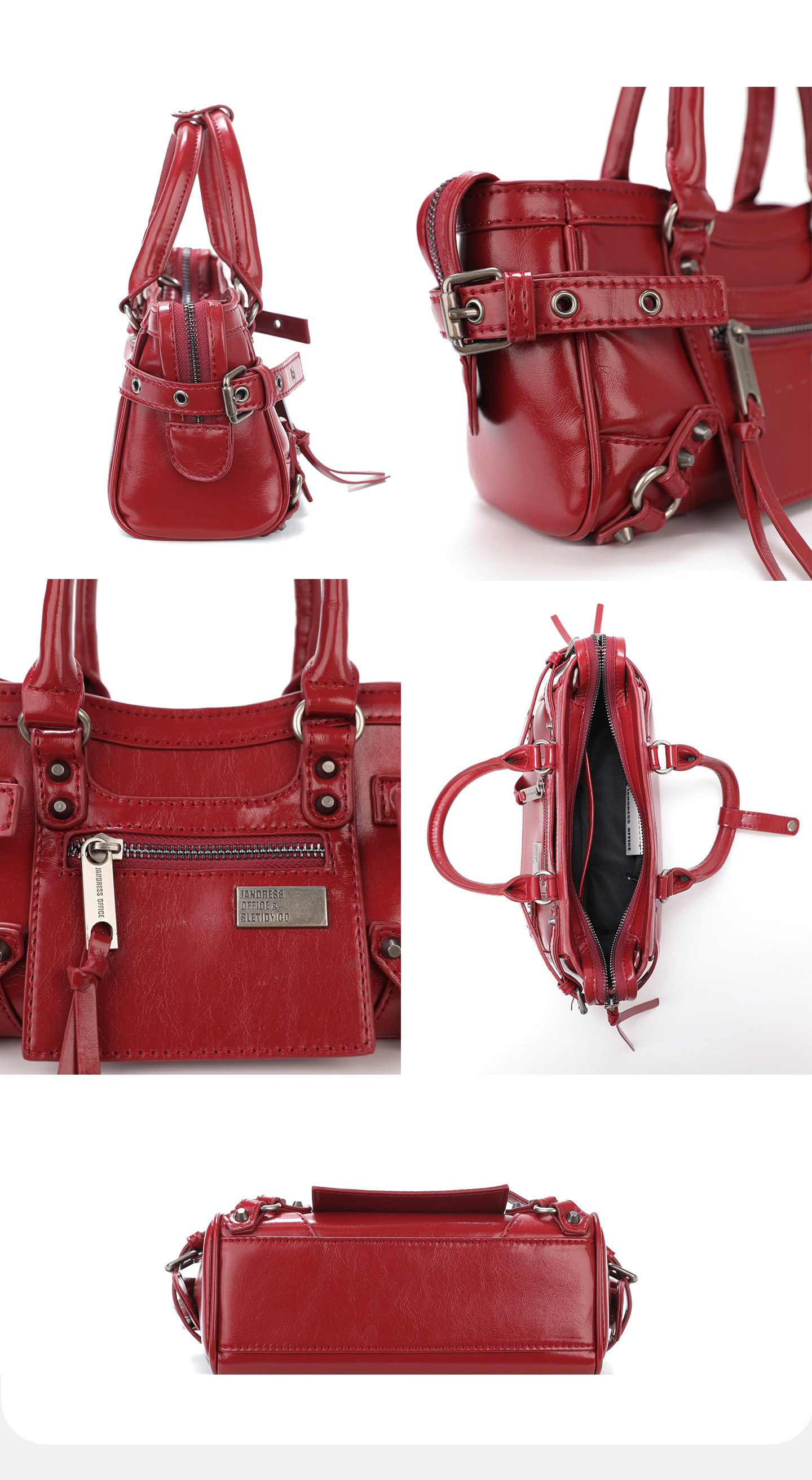 JANDRESS Red PU Leather Zip-Top Crossbody Bag