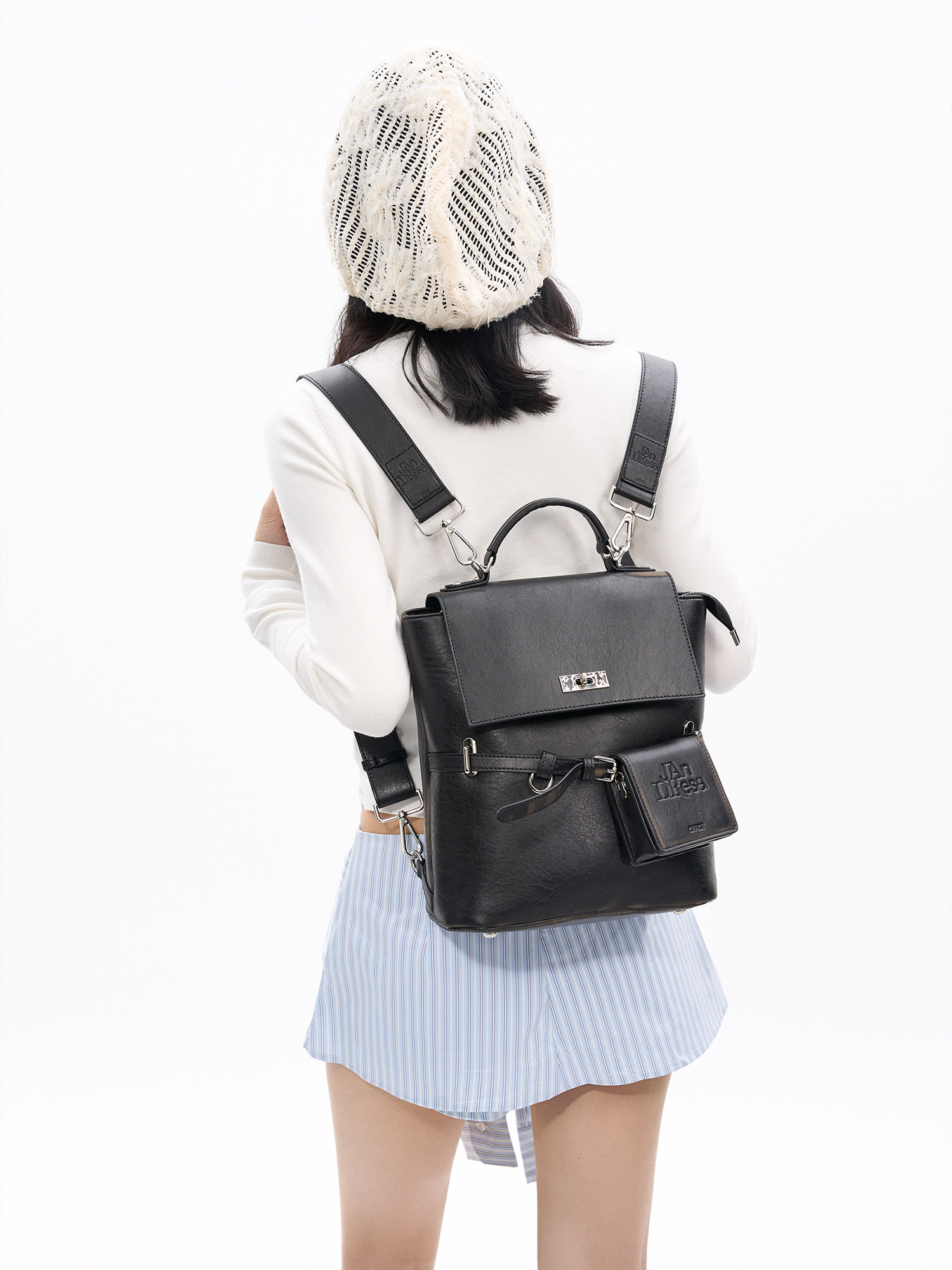 JANDRESS Faux Leather Color-Block Crossbody Backpack