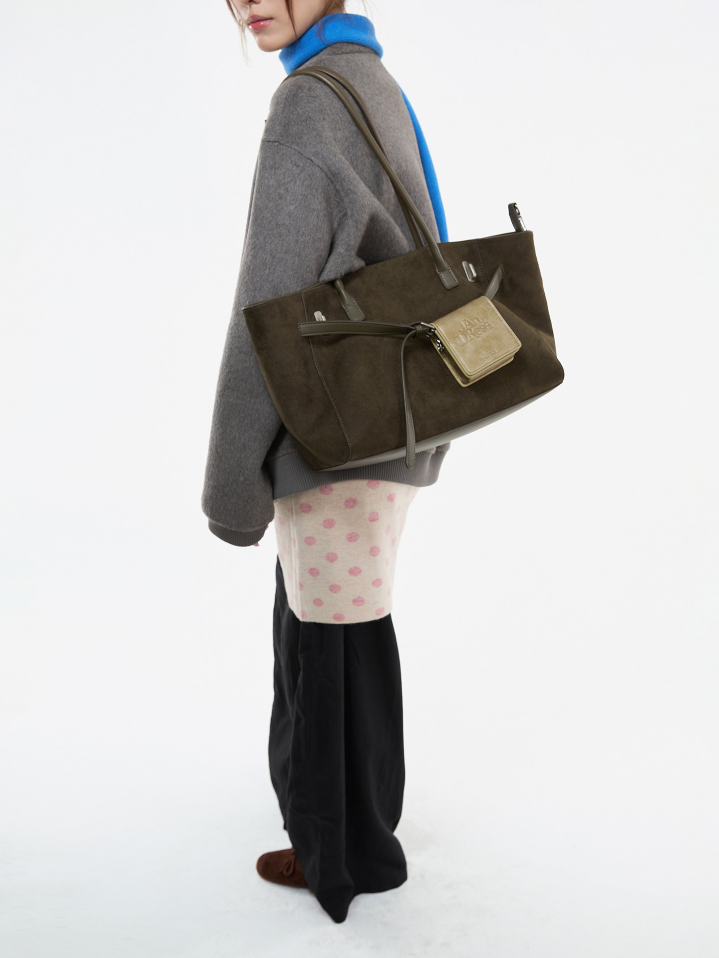 JANDRESS Cedar Green Suede Shoulder Tote Bag