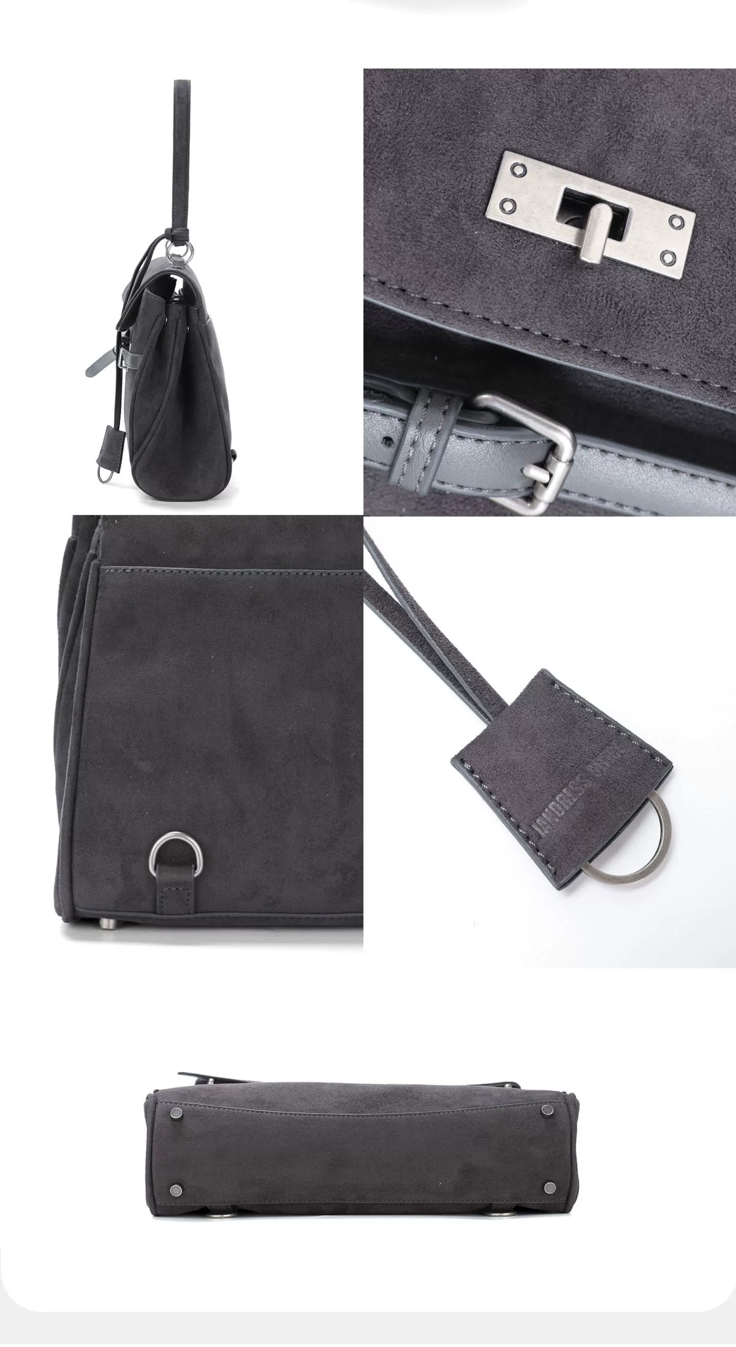 JANDRESS Blue-Grey Suede Clasp Backpack