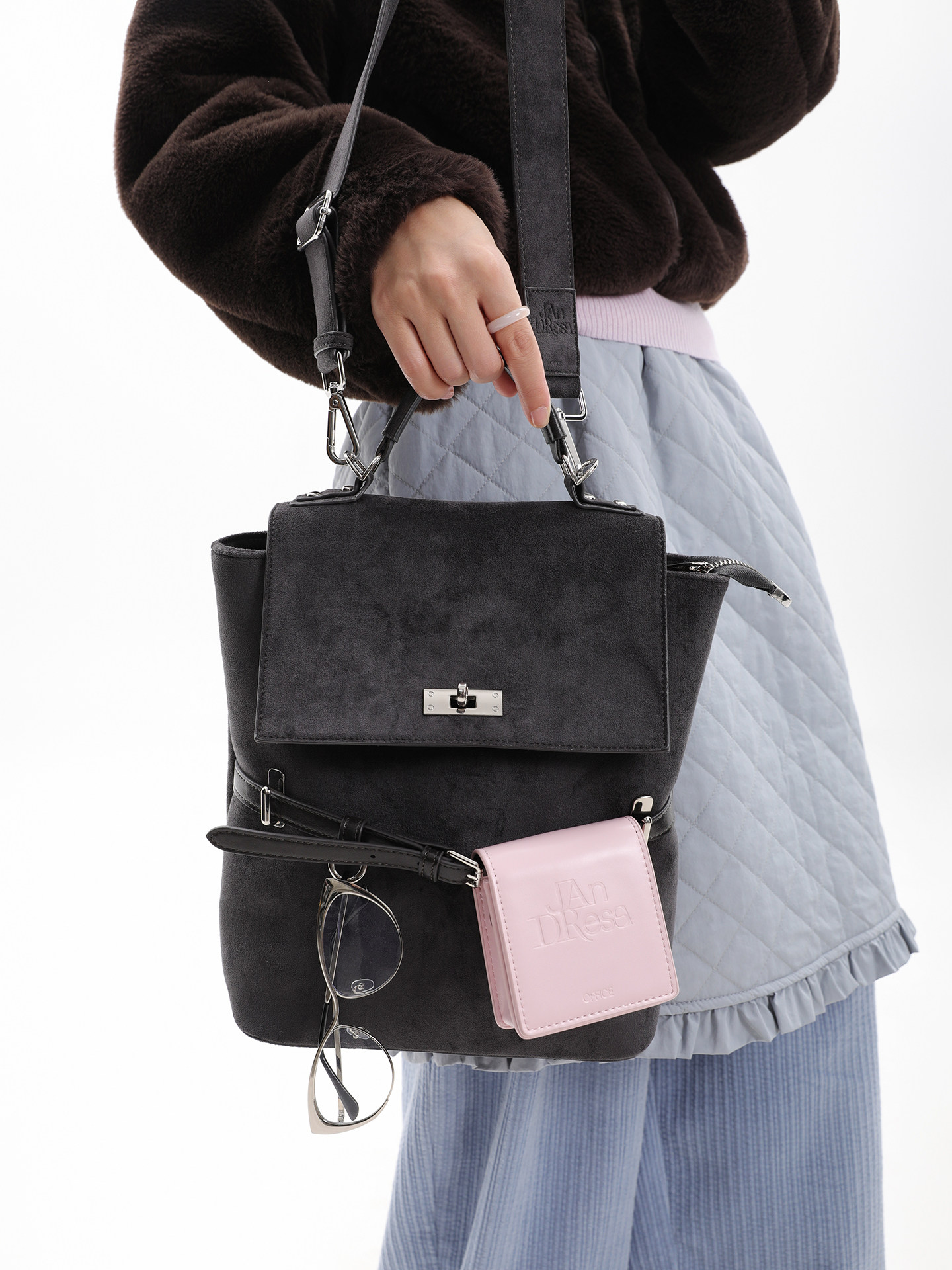 JANDRESS Faux Leather Color-Block Crossbody Backpack
